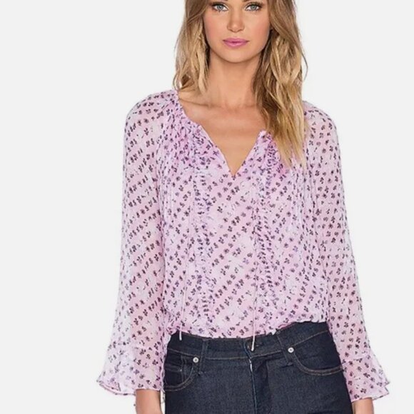 Diane Von Furstenberg Pink Simonia Blouse Ruffle Top Silk Floral Size 0 MRP$ 298 - Picture 1 of 10